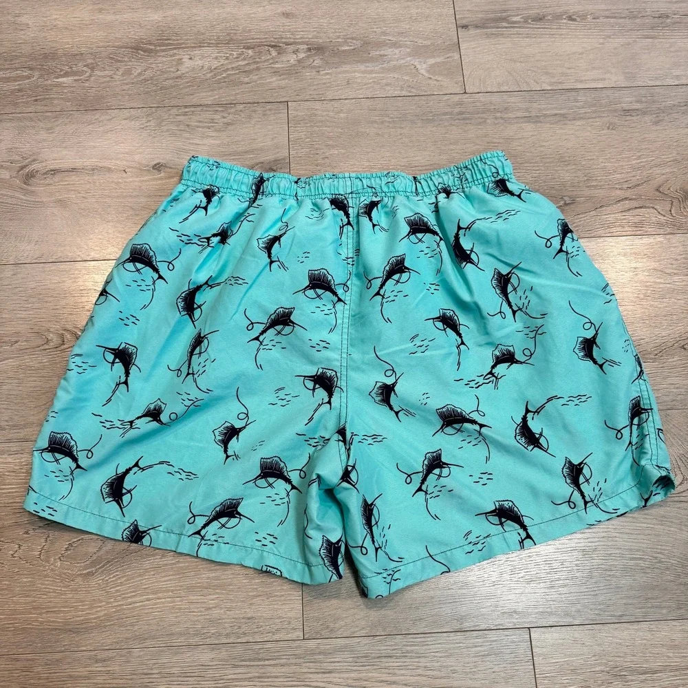 Panama Jack Swim Trunks Fish Print Aqua Blue Swim Shorts Lined Xlarge XL‎